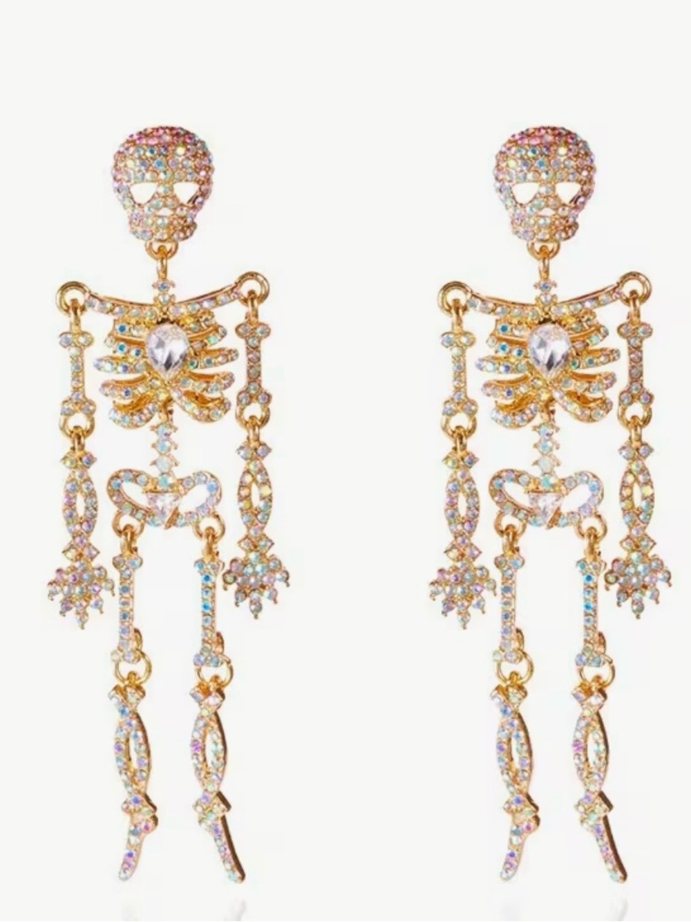 NWT Gold-Tone Crystal Skeleton Drop Earrings, Halloween Earrings - Picture 2 of 5